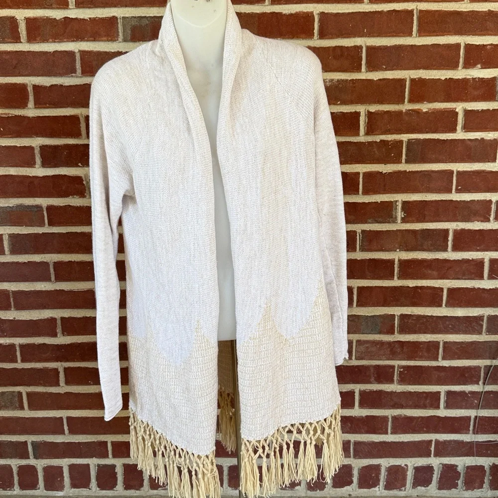 LILLY PULITZER Women’s M Cardigan Tatum Long Fringe Hem Ivory Gold Metallic - Picture 3 of 15